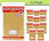 Vista 3 de Party Dimensions Gold Disposable Plastic Tablecloth for Round Tables (12 Pack) 84 inches Table Cloths for Parties, Events & Weddings, Indoors & Oro