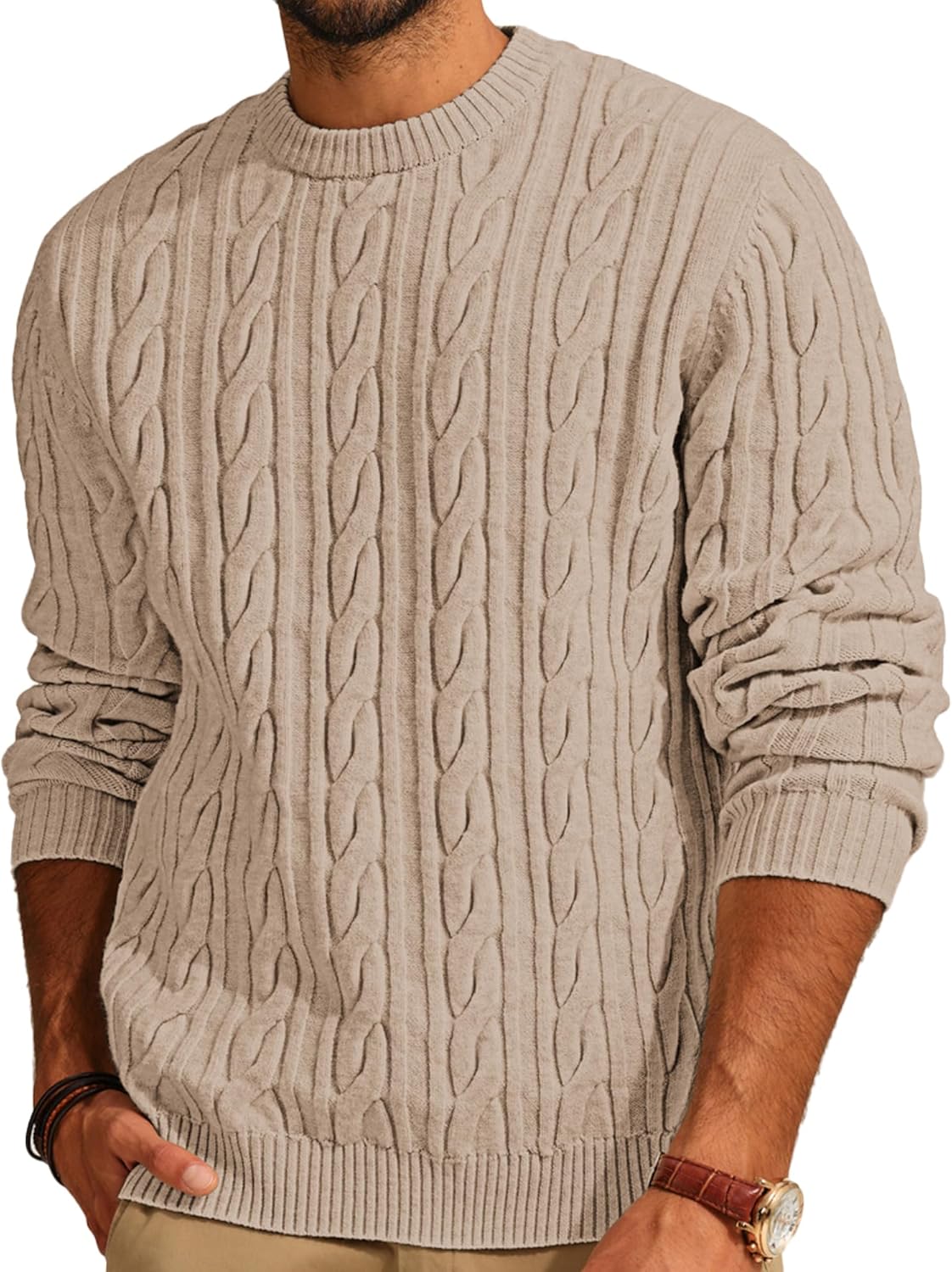 PJ PAUL JONES Mens Sweater Crewneck Cable Knit Pullover Sweater Casual Twist Textured Sweaters