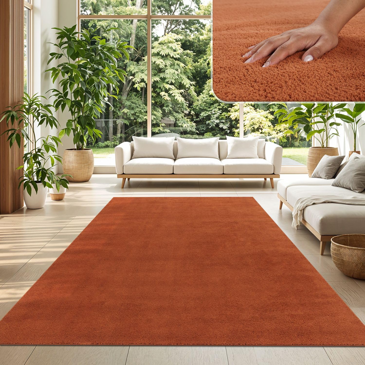 TT Home Wohnzimmer Teppich Kurzflor Anti-Rutsch Rückseite Unifarben Modern Waschbar