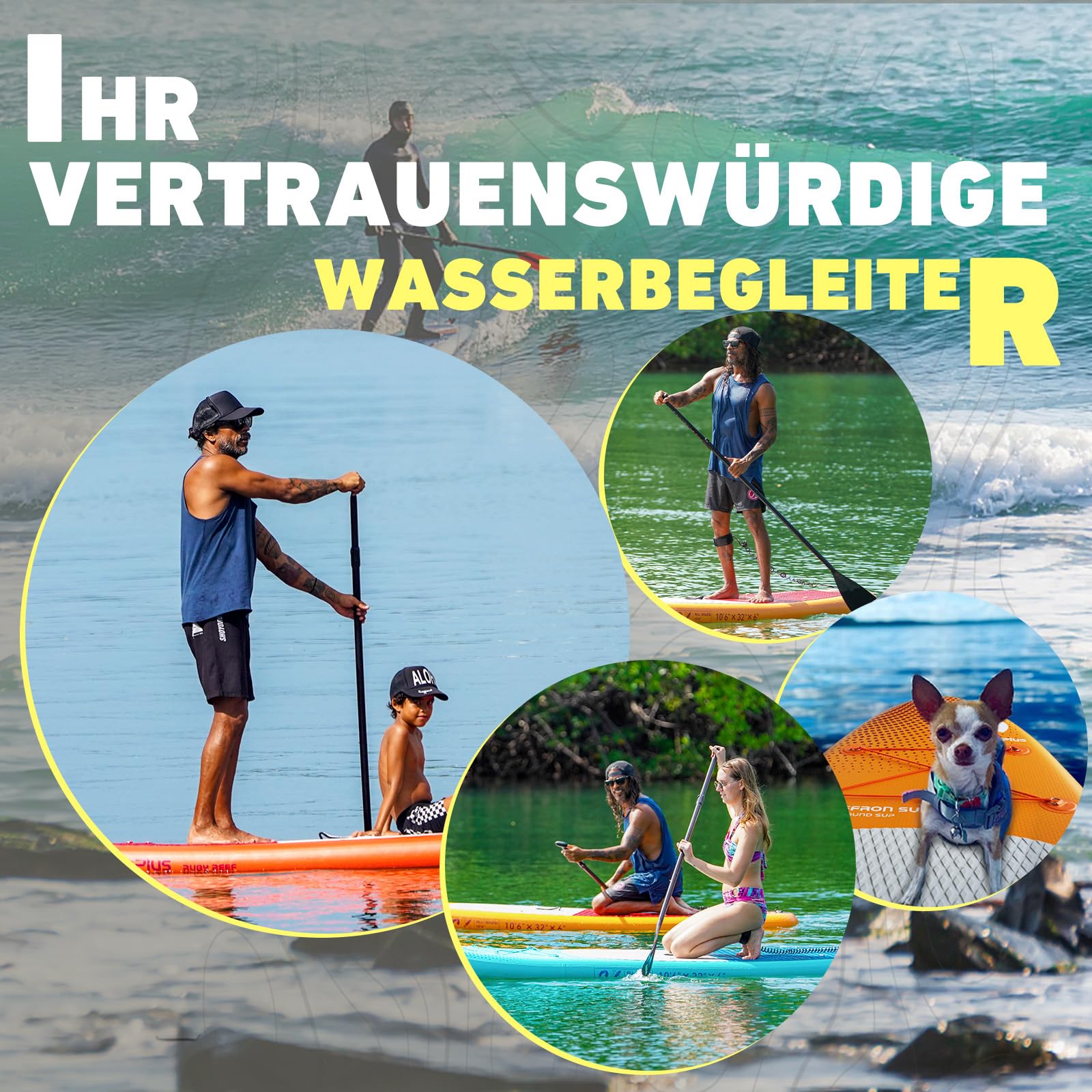 Sup Board, SUP Board Set, Stand Up Paddling Board Aufblasbar, Wassersport, Paddel, Pumpe, Rucksack, Leash, 320 x81 x15CM