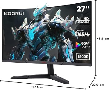 KOORUI 27 Inch Gaming Monitor, 180Hz Curved Monitor 1ms FHD 1080P 1500R