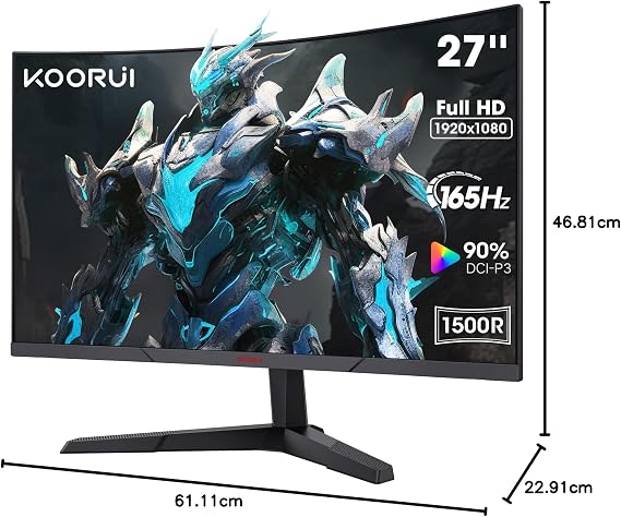 KOORUI 27 Inch Gaming Monitor, 180Hz Curved Monitor 1ms FHD 1080P 1500R