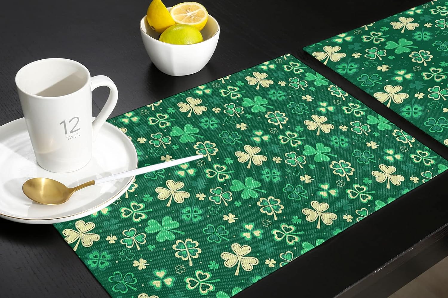 St Patrick's Day Placemats Set of 4 Lucky Clover Tablemats for Dinner Table Shamrock Green Table Mats Non-Slip Washable Heat Resistant