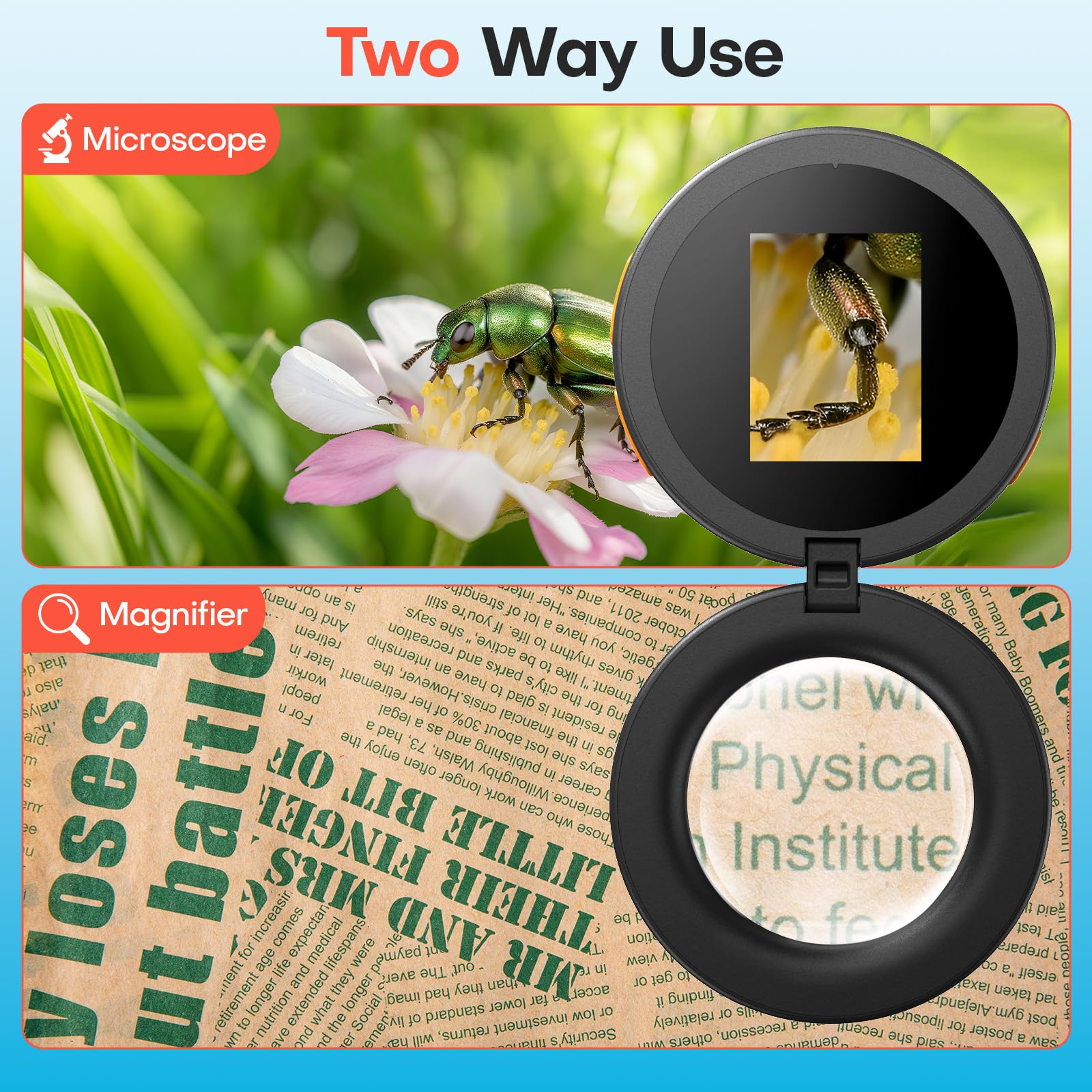 Mini Microscope numérique Portable pour Enfant: électronique Microscope de Poche 500X avec écran HD 2", éclairage LED, Loupe Portatif - Scientifique Cadeau STEM pour Enfant 5-12