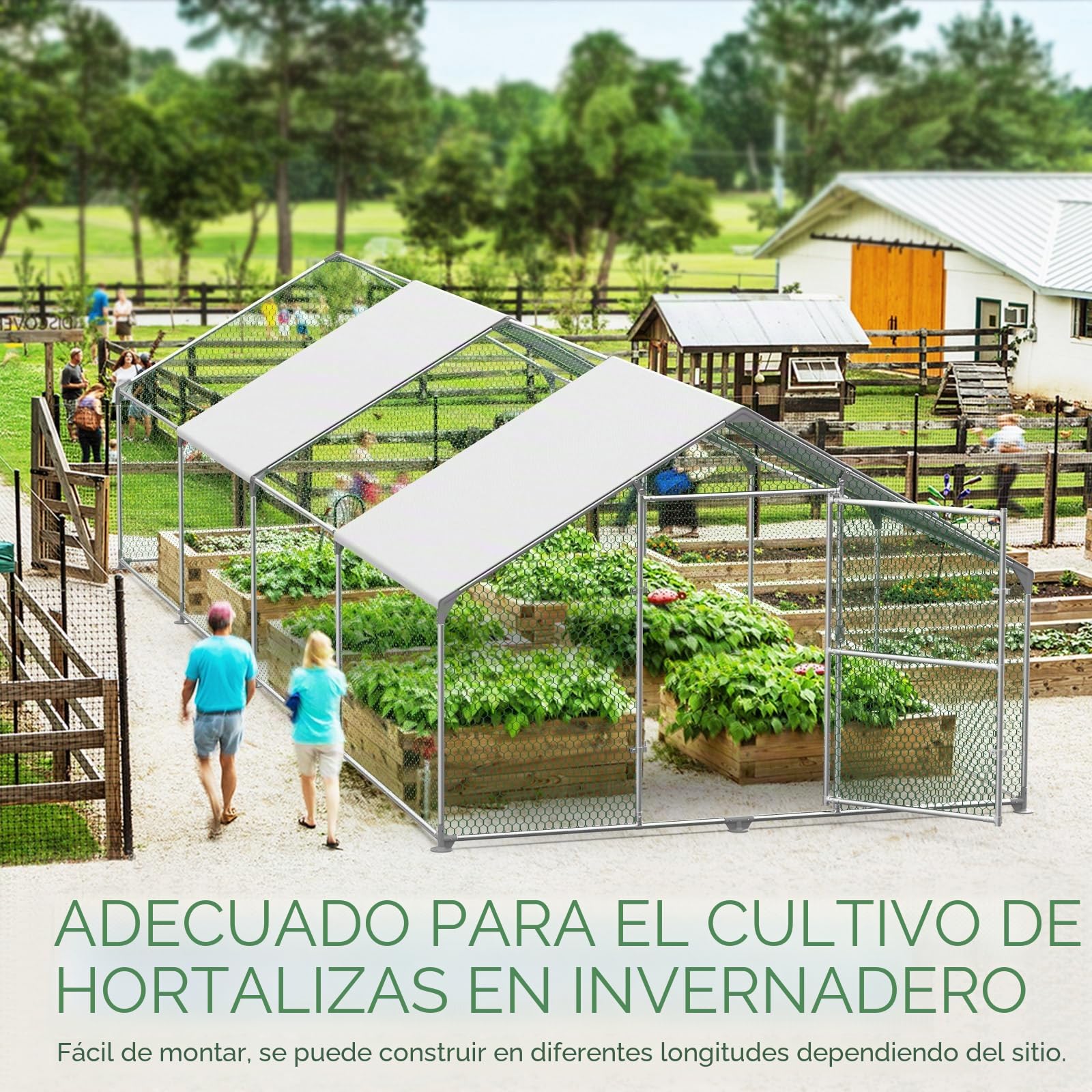 Gallinero para Exterior, Gallineros Grandes de Metal Galvanizado, Jaula para Gallinas con Candado, Gallinero Exterior con Techo de Polietileo pano ra Protección Solar, 4x3x2m