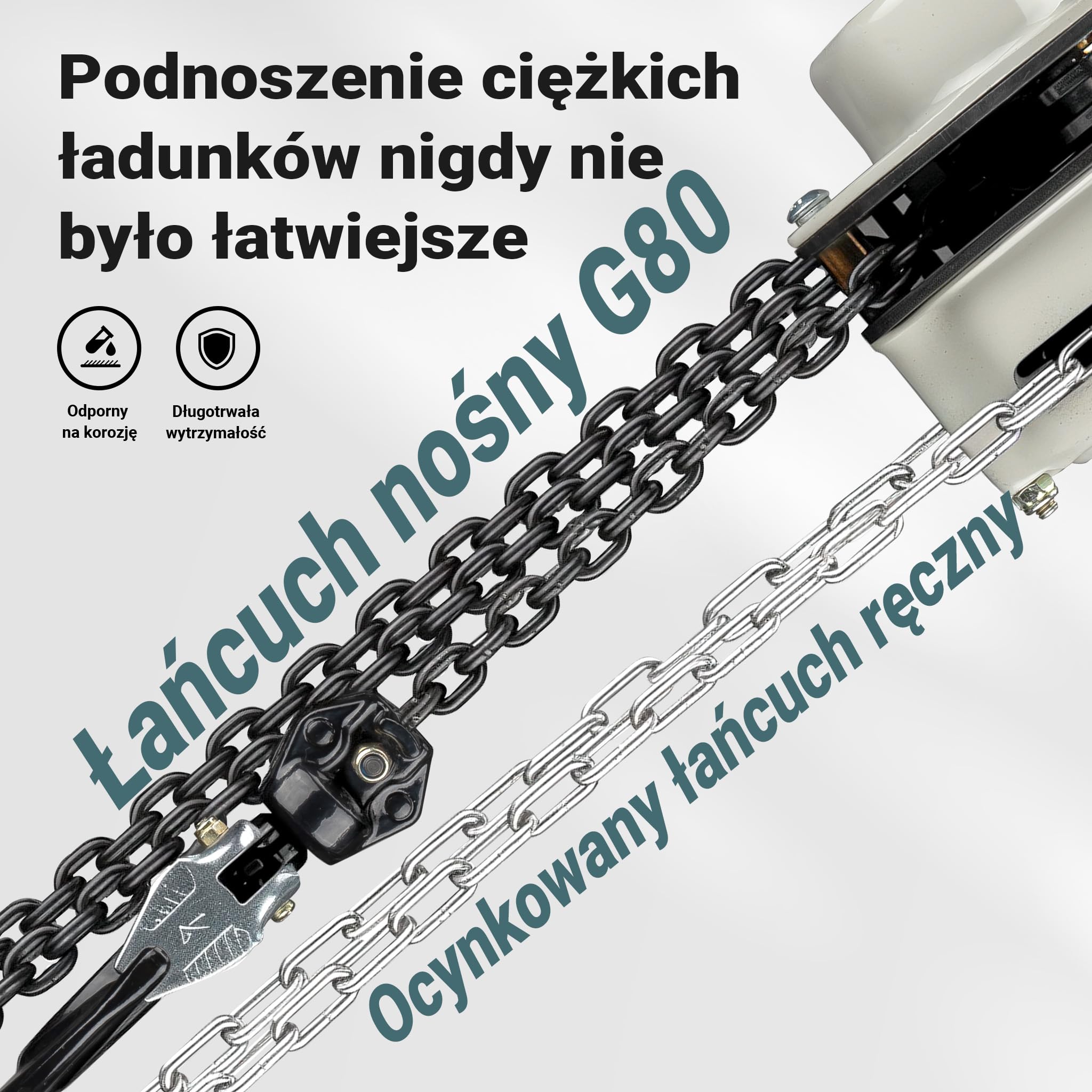 Wiltec Wciągnik łańcuchowy o nośności do 500 kg i ocynkowanym łańcuchem G80 o długości 3 m, o lekkiej konstrukcji