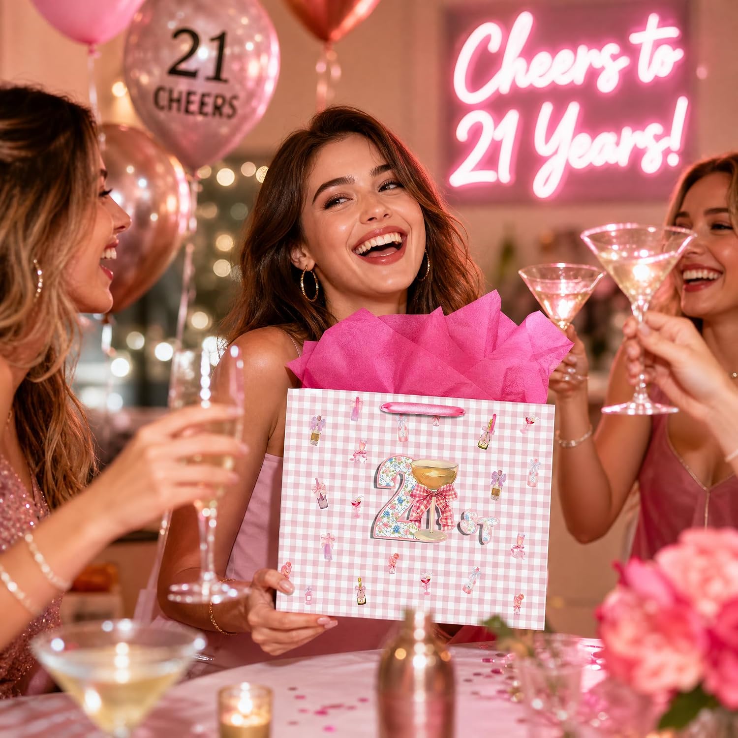 Jurkudi 21st Birthday Gift Bag – Pink Party Gift Bag with Card, for Her image 3