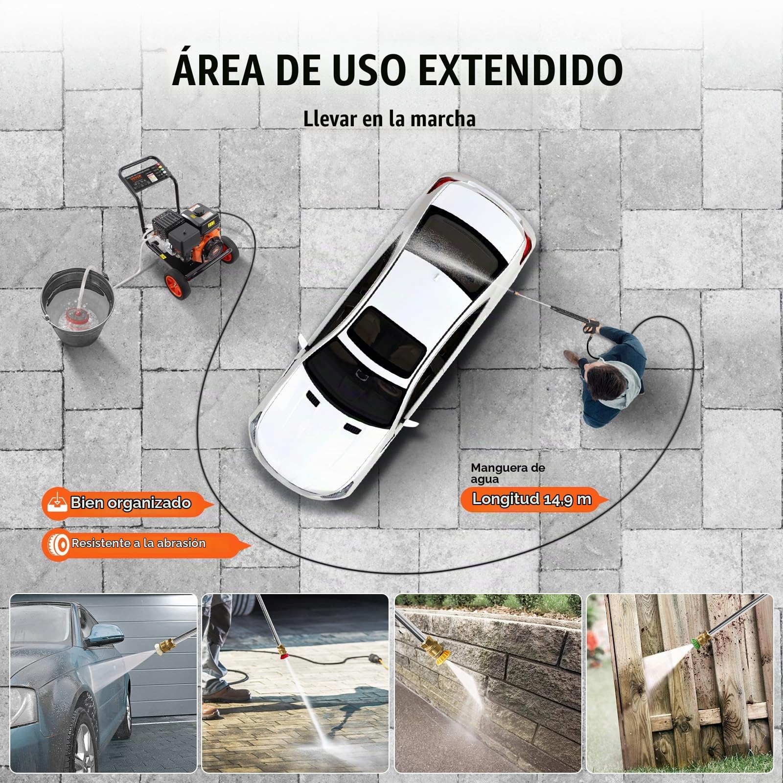 VEVOR Lavadora de Alta Presión a Gas 4400 PSI Limpiador de Alta Presión 15 L/min con Bomba de Cobre, Pistola Rociadora, Varilla de Extensión, 5 Boquillas para Casas, Vehículos, Patios