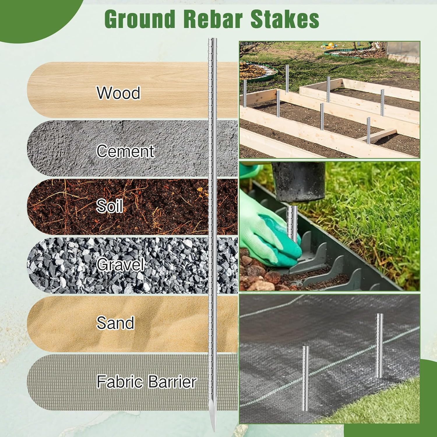 Gisafai 24 Pcs 24 Inch Ground Rebar Stakes Heavy Duty Ground Anchors Steel Plant Support Garden Stake Long Straight Metal Spikes with Chisel Point End for Concrete Timber Garden Plant Tent