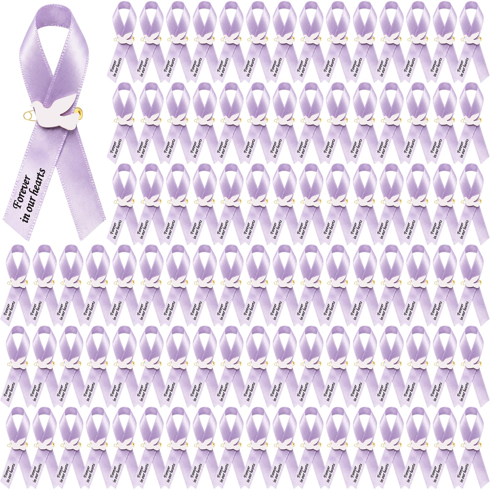 100 Pcs Lavender Funeral Ribbon Pins, Memorial Ribbons for Funeral, Dove