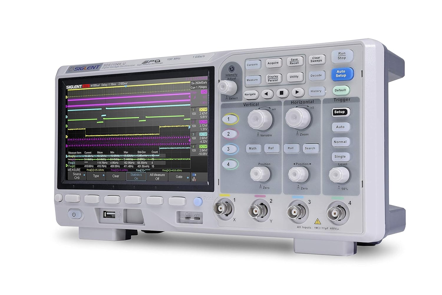 Siglent SDS1104X-U Oscilloscope display showing waveform analysis