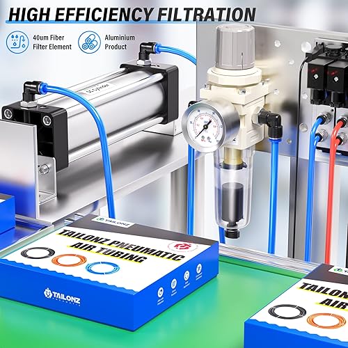 Miniatura 5 de TAILONZ PNEUMATIC Regulador de presión de filtro de aire de drenaje automático NPT de 14 de pulgada Combo Piggyback, filtro compresor de herramienta