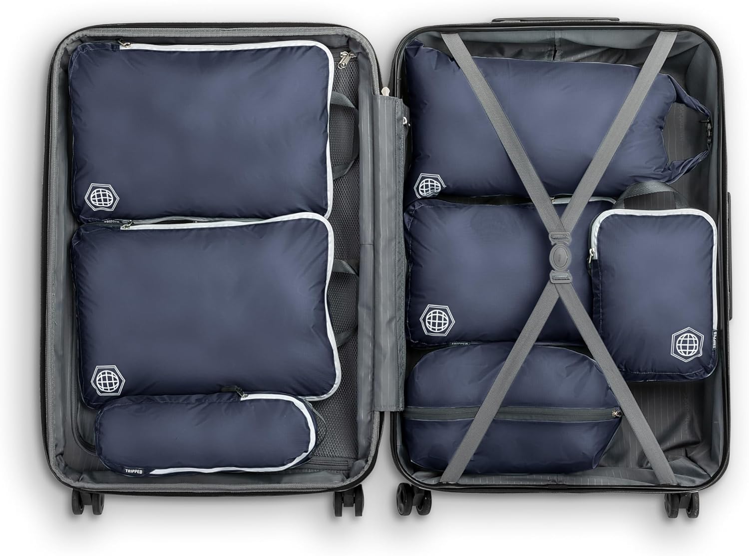 Large Compression Packing Cubes for Travel-Packing Cube Luggage Organizers 7 Piece Set for Checked Luggage-Ultralight, Expandable/Compression Bags by TRIPPED Travel Gear (Navy/White)