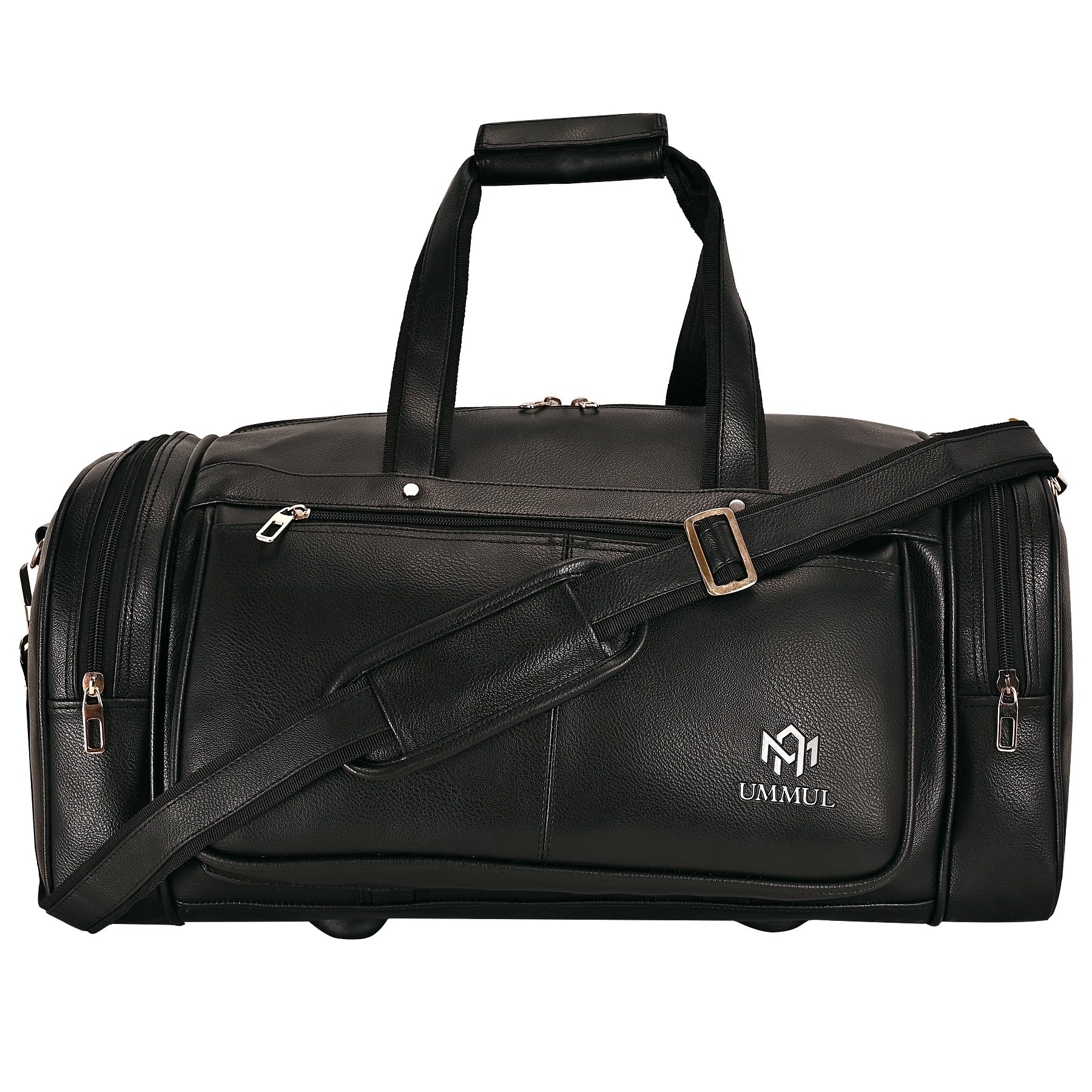 Vegan Leather Duffle Bag Black – Travel Shoulder Bag with Multiple Zippers for Men & Women | Lightweight Gym, Weekend, Overnight & Travel Bag | Durable Stylish Carry Bag-image-22