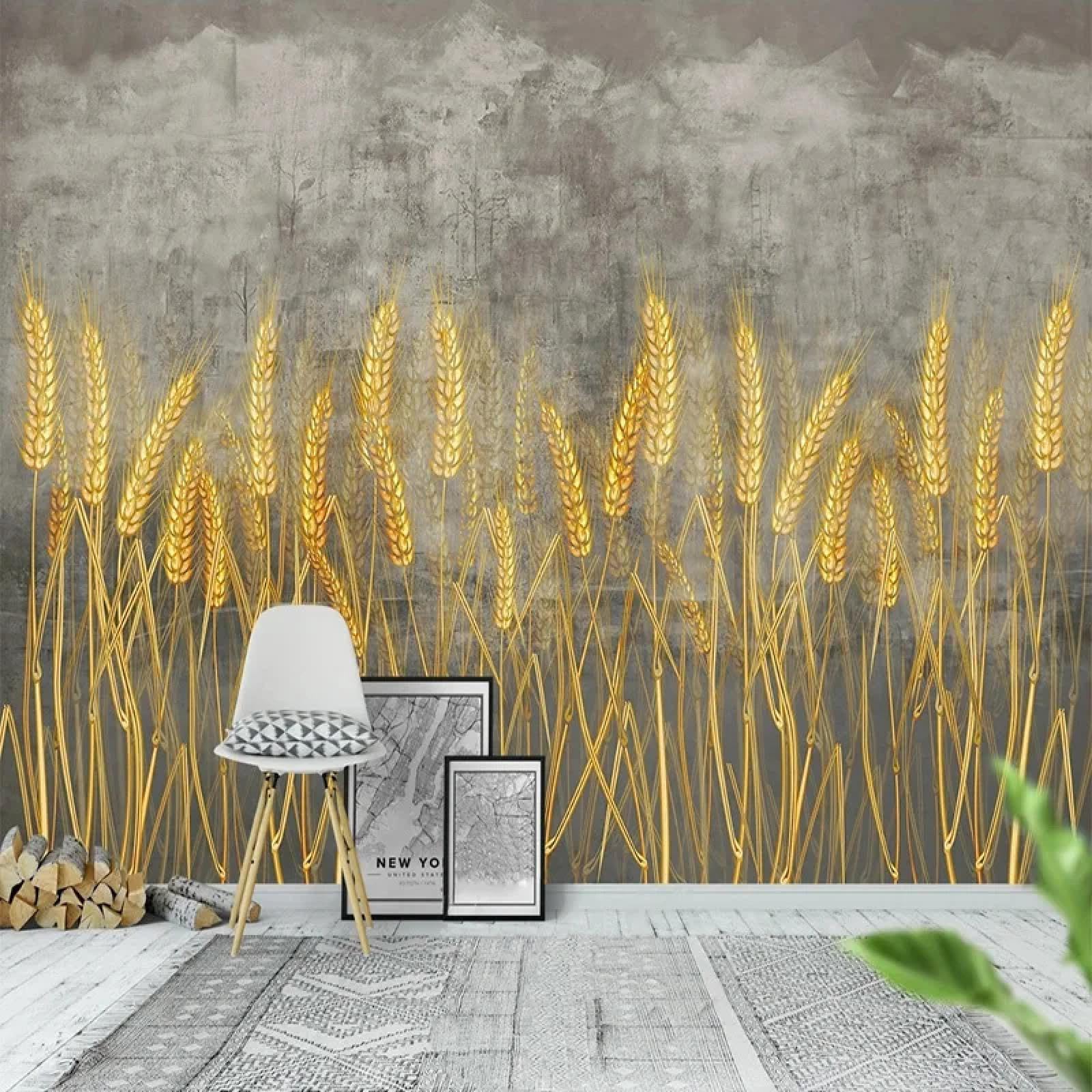 Peinture à l'huile vintage champ de blé doré fond mural 3D moderne