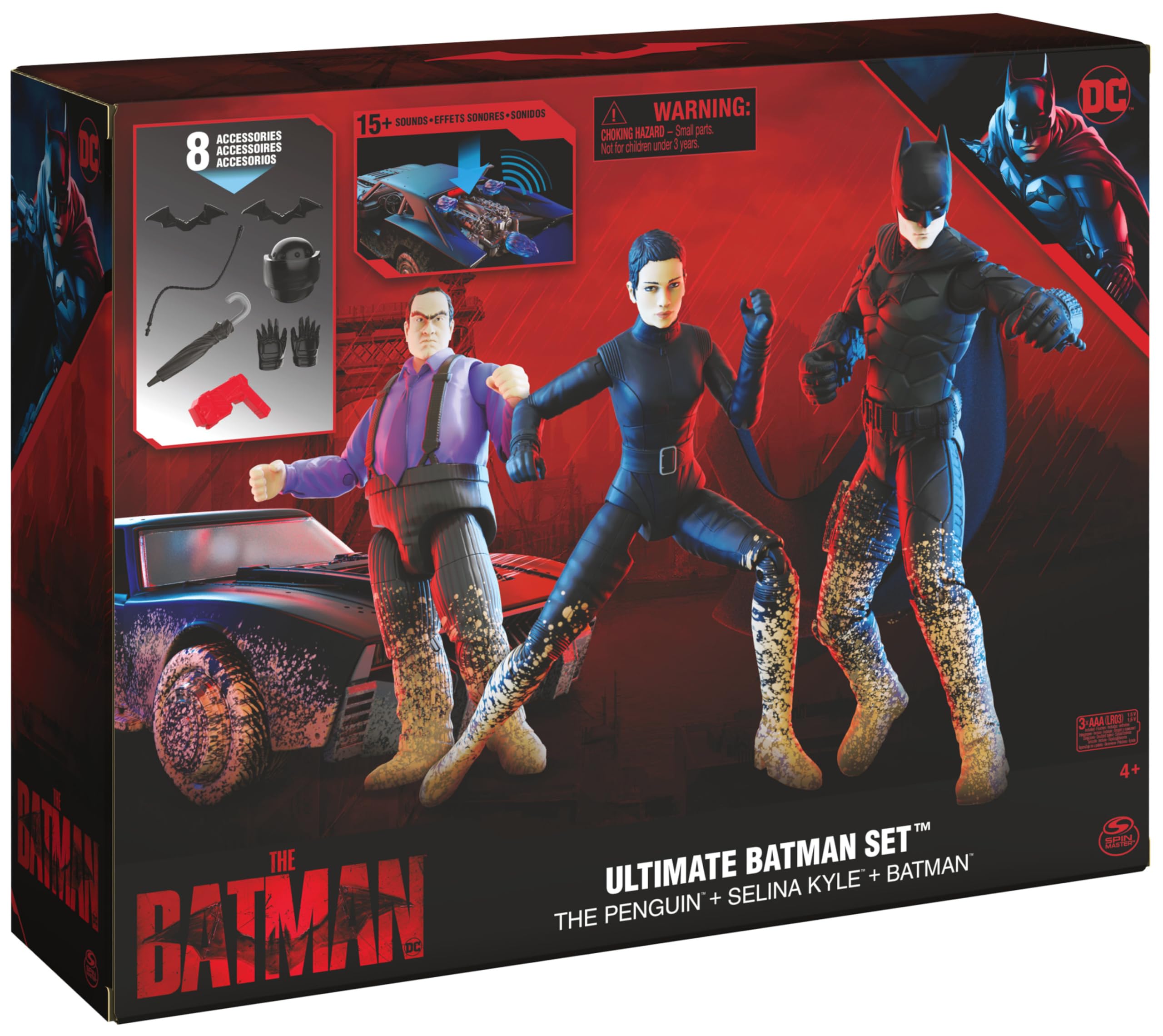 DC Comics Ultimatives Batman-Set mit exklusivem Batman, Selina Kyle, The Pinguin Actionfiguren, Batmobil, Kinderspielzeug, ab 4 Jahren