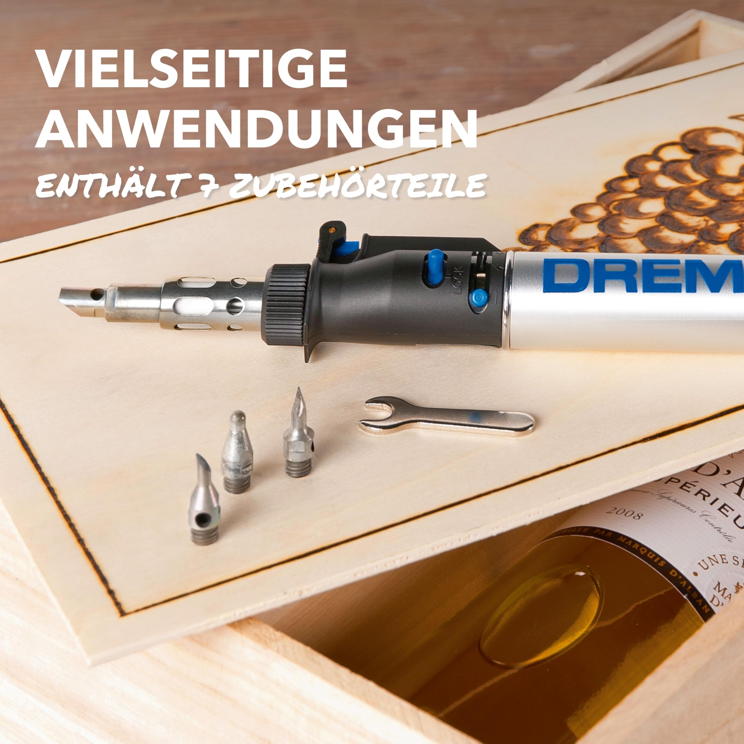 Dremel 2000 VersaTip Lötkolben - Brennkolben und Löt-Set (mit 7 Wechselspitzen zum Löten, Heißschneiden, Schweißen, Brandmalerei, Holz Gravieren, Schmuckherstellung)