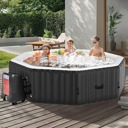 NAIZEA Inflatable Hot Tub - Outdoor Hot Tubs 4 to 6 Person, Portable Blow Up Spa Square Portable Hot Tub, 130 Soothing Bubble Air Jets, Cover, 2 Filter, 240 Gallon,77x77x25 in