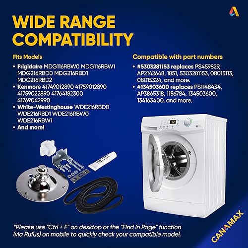 Miniatura 4 de [Versión 2026] Rodamiento trasero de secadora 5303281153 y 134503600 - Compatible con secadores Frigidaire y Kenmore - Sustituye a PS459829