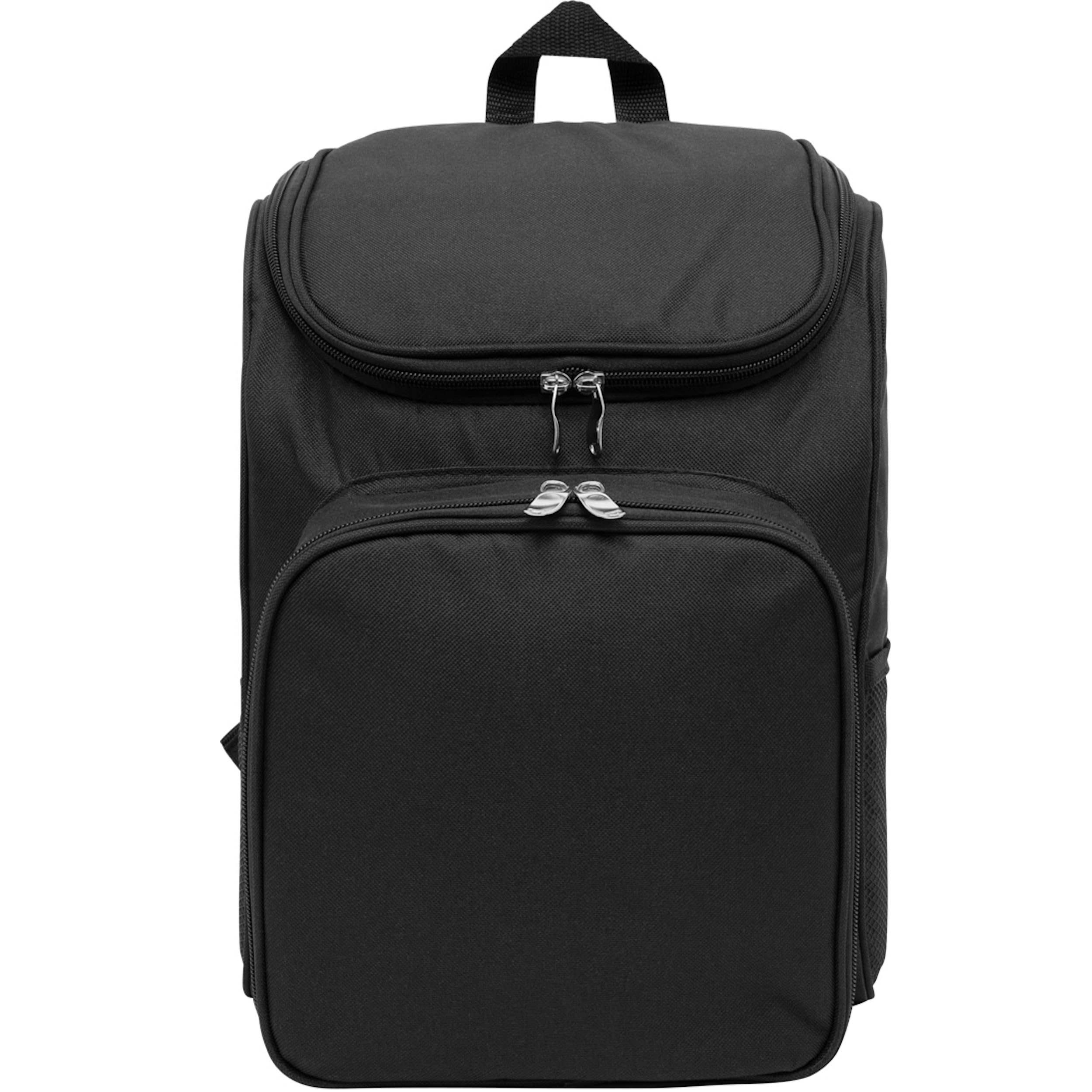 Picknick-Rucksack 2 Personen blau schwarz isoliertes Reißverschluß-Kühlfach Vorfach inkl. Besteck Kunststoff-Weingläser & Teller Stoffservietten 2 Netzeinsteckfächer gepolsterte Gurte (Schwarz)