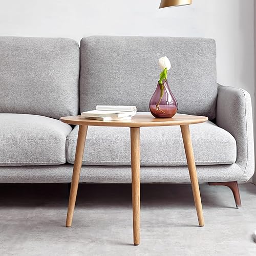 Miniatura 9 de Mesa de centro ovalada pequeña, de 33.5 pulgadas, mesa de centro moderna de mediados de siglo para sala de estar, mesa auxiliar 100% madera de roble