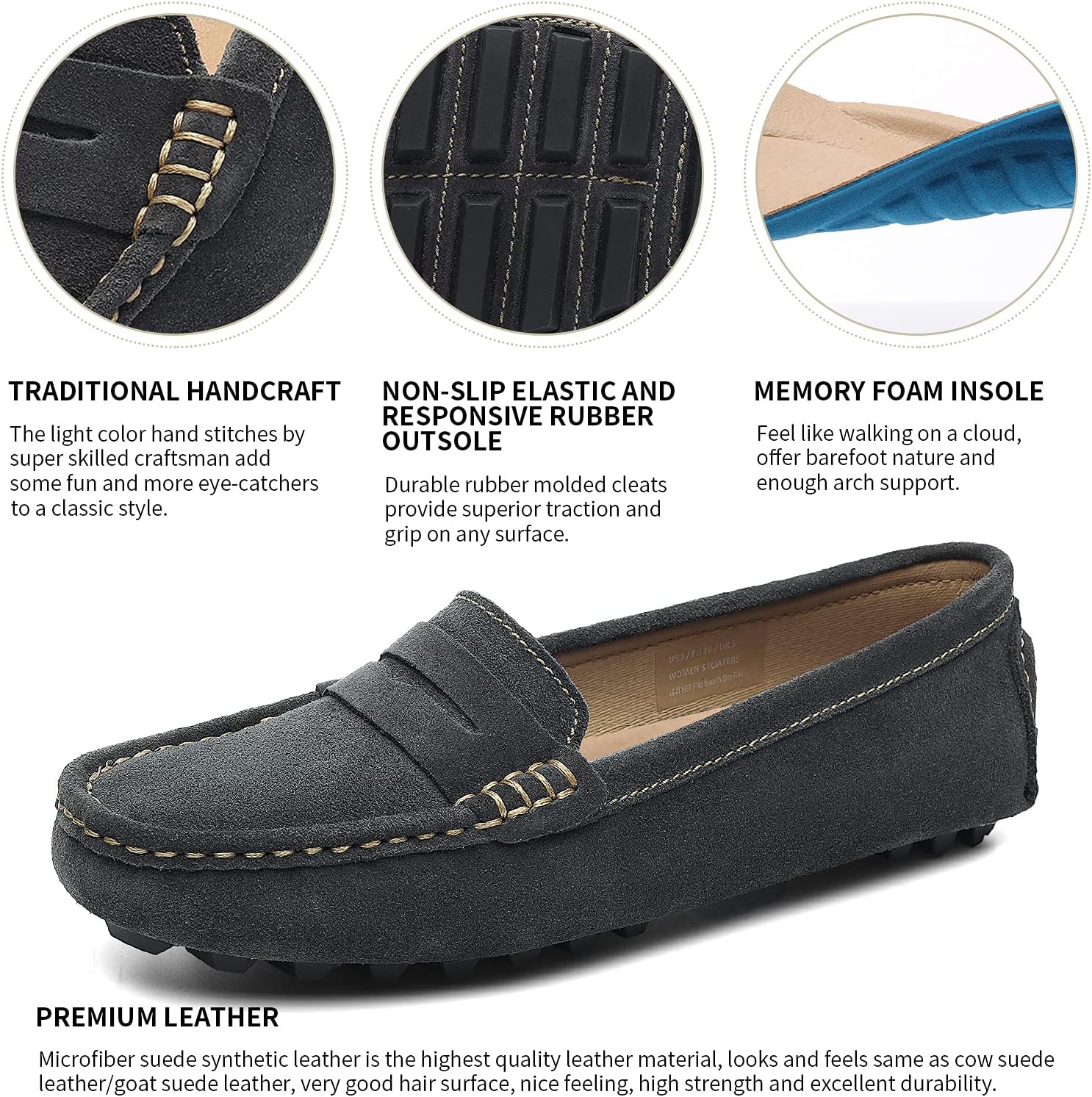 Osslue Women's Suede Leather Casual Penny Loafers Retro Ladies Moccasins Driving Mocs Comfort Slip-On Fashion Boat Shoes Classic Flats - Image 4