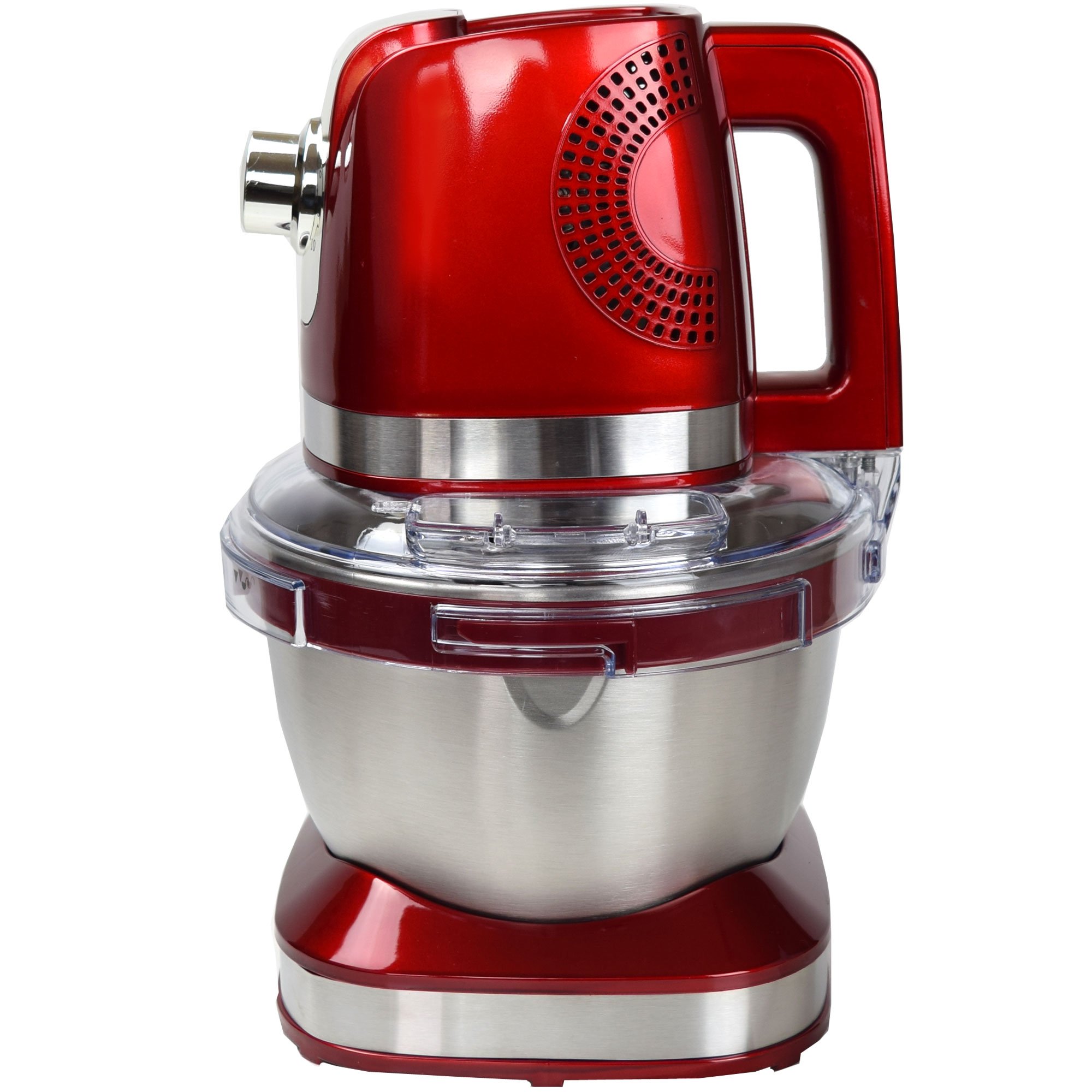 Syntrox Germany KM-600W Küchenmaschine Knetmaschine Mixer, Edelstahl-Behälter, 4 Liter, rot