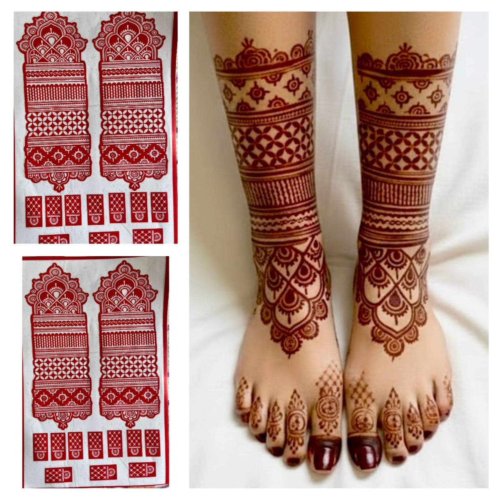 Traditional Red Foot Mehndi Sticker Decorative | Intricate Floral Bridal Design Temporary Tattoo Ornament | Festival Wedding Celebration Palm Foot Mehndi | Cultural Pattern Skin Decoration-picture-54