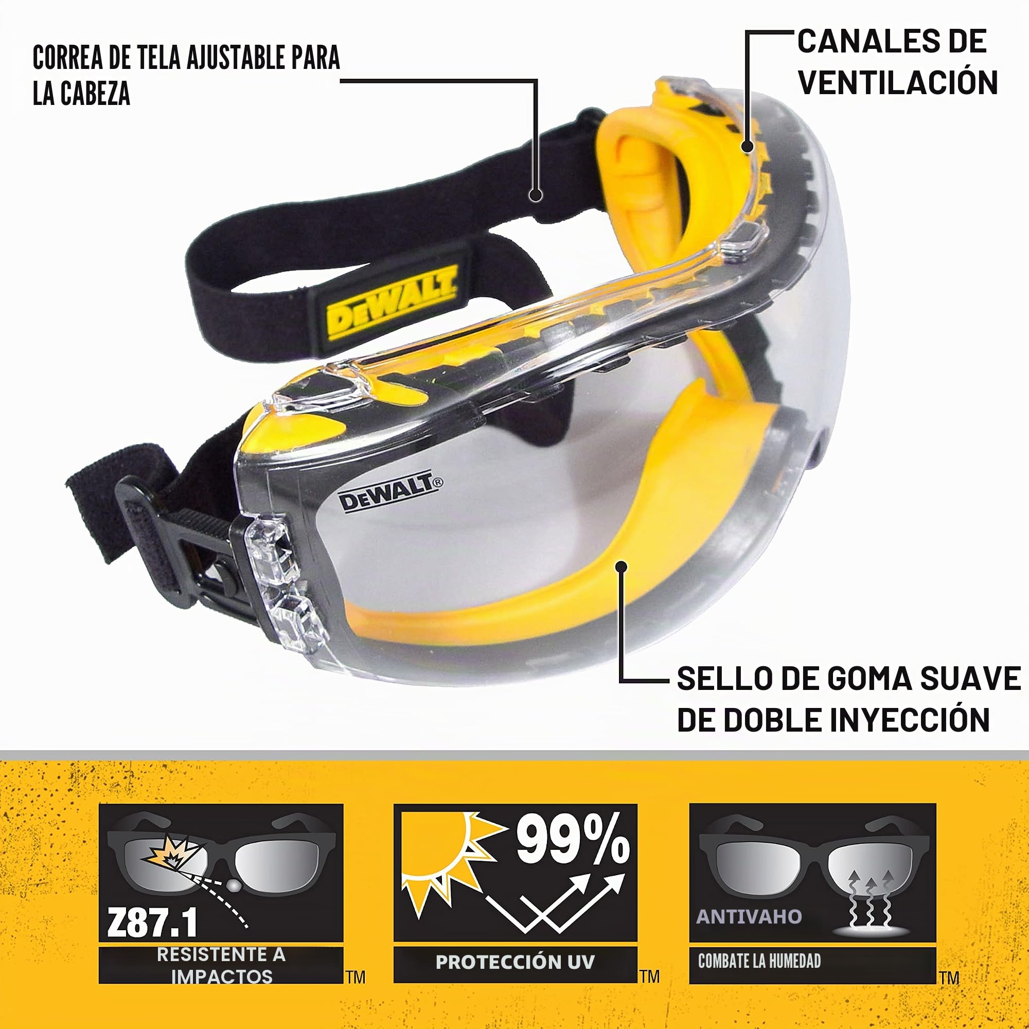 DeWalt DPG82 – 11. Gafas de protección antiniebla, gafas de seguridad transparentes, DPG82-11C