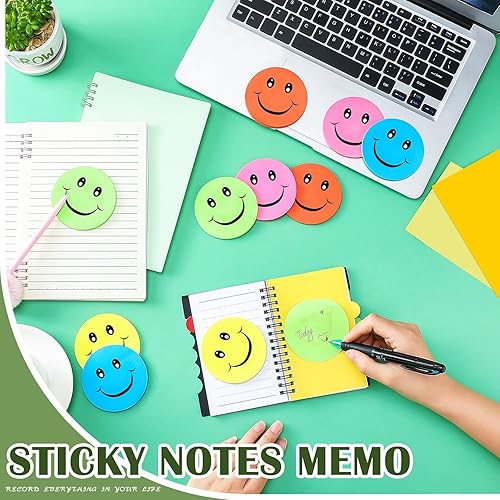 Miniatura 7 de 10 paquetes de notas adhesivas coloridas de sonrisa, 300 hojas (5 colores, 30 hojas cada uno), divertidas notas adhesivas para oficina, hogar,