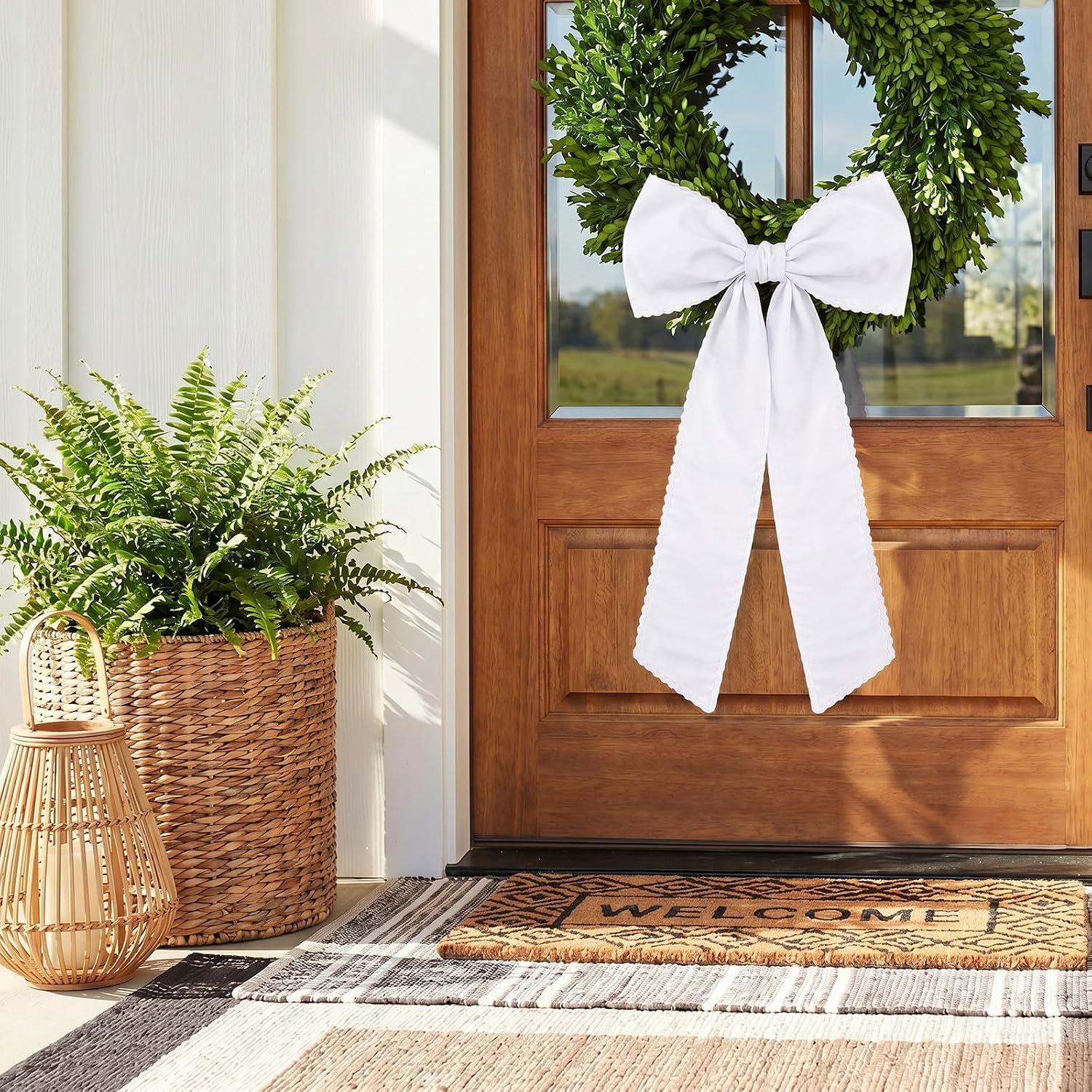 CIATBYYJ White Wreath Sash for Front Door, Scalloped Wreath Sash for Wedding Bridal Shower Xmas, Blank Ribbon for Front Door, Yard Porch Garland DIY Monogram & Home Decor