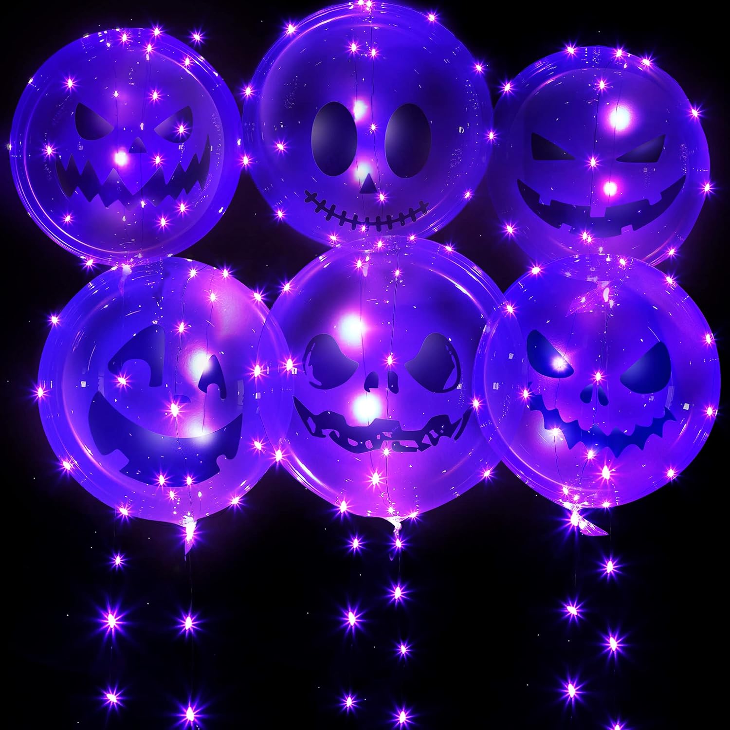 6Set Halloween Light up Balloons, Spooky Balloons Halloween Decorations w/ 10ft