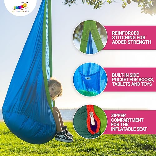 Miniatura 7 de Silla columpio colgante para niños con bolsillo, hamaca colgante, diversión en interiores y exteriores, rincón de relajación, terapia sensorial