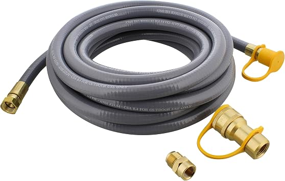 BISupply Natural Gas Grill Hose, 24ft - Flexible Gas Line Quick Connect Gas Hose 3/8in Female Flare to 1/2in Male Flare