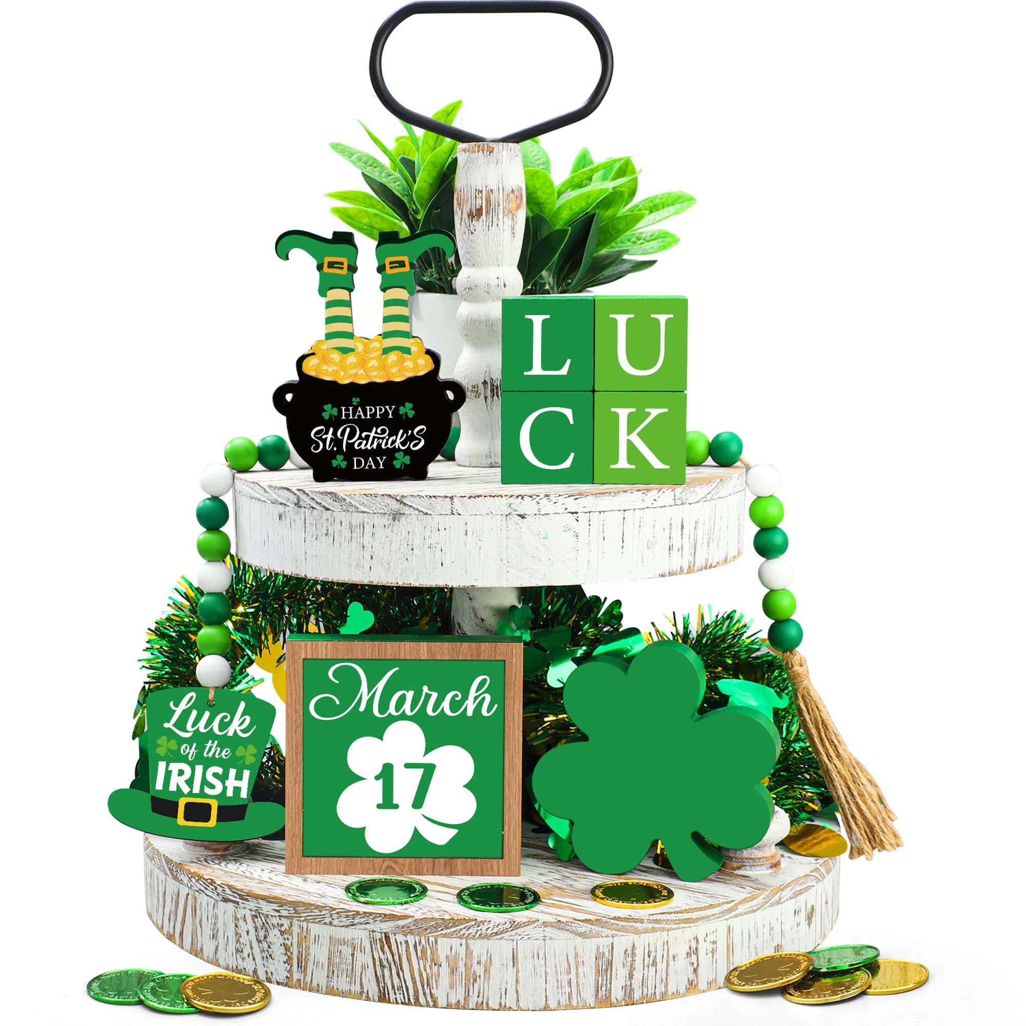 Décoration Saint-Patrick lot de 18 plateaux en bois trèfle irlandais