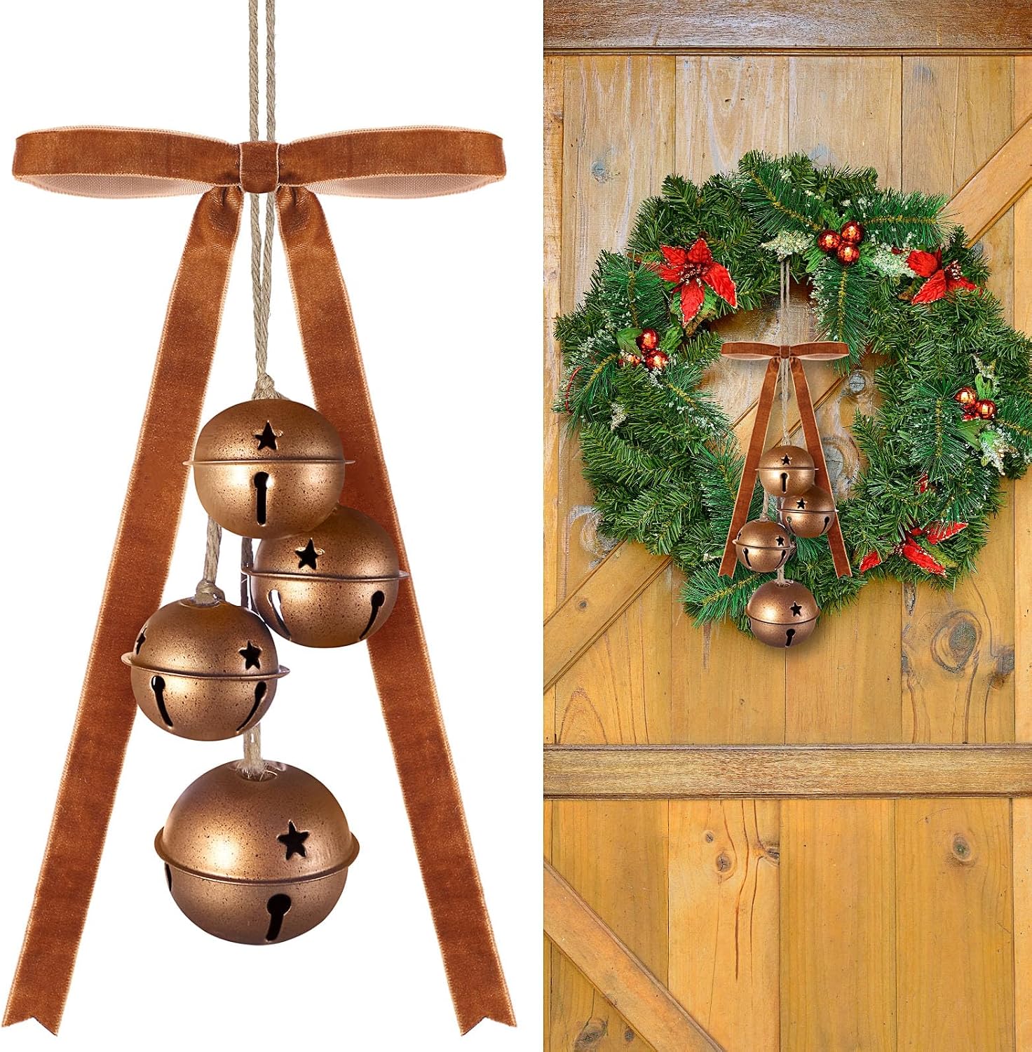 Tandefio 5 Pcs Christmas Jingle Bells Vintage Metal Ornaments,2" 1.6" H