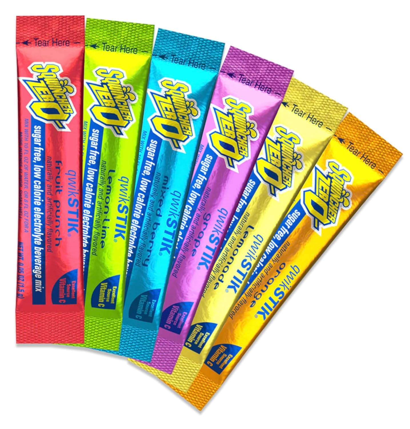 500-Pack Electrolyte Powder Packets by Sqwiincher ZERO Qwik Stik- Sugar-Free Drink Mix, Assorted Flavors - Hydration Packets with Multi-Flavor