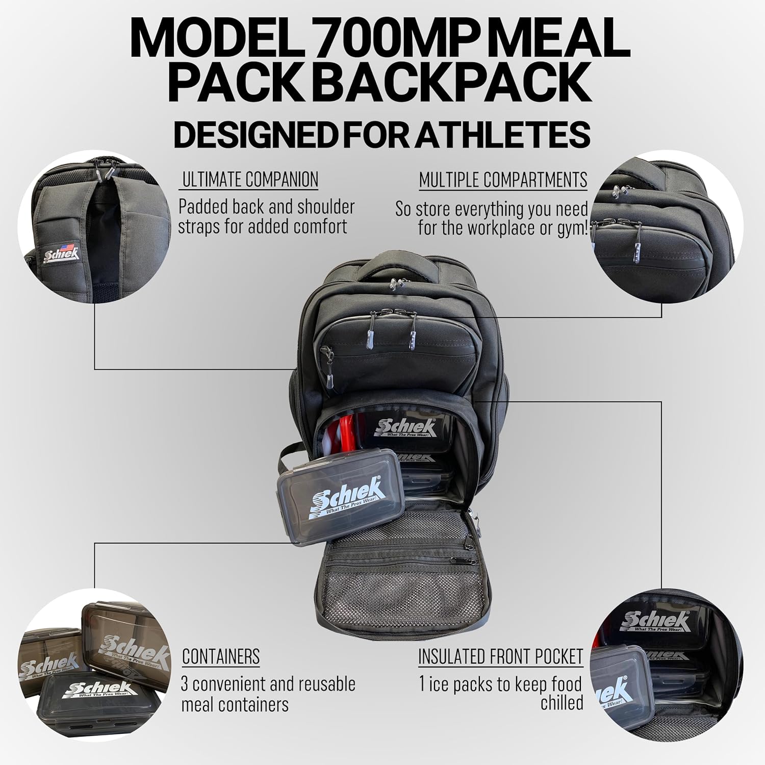 Schiek Sports Model 700mp Meal Backpack - Insulated Lunch Backpack with Removable Meal Compartment