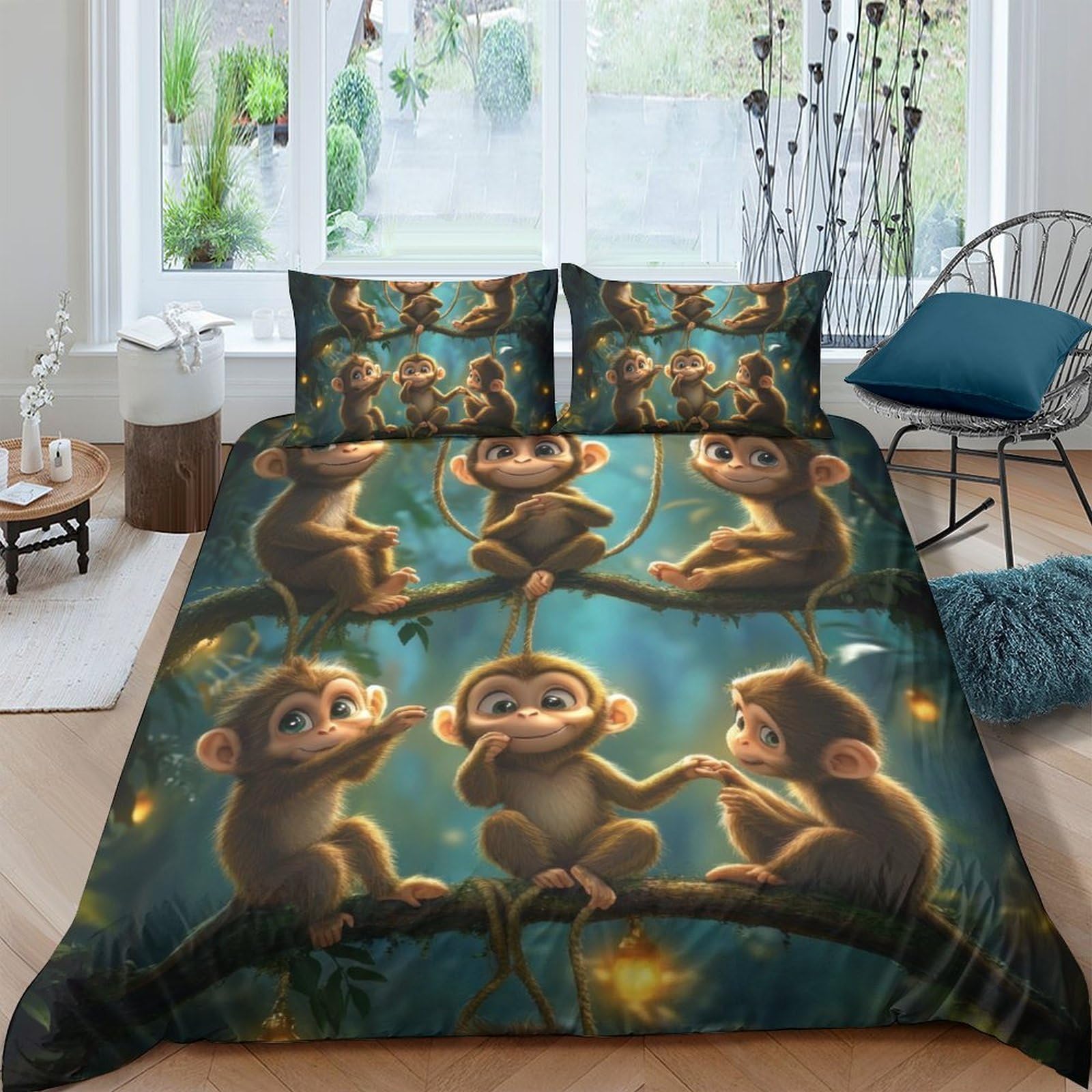 Ctjqhvkz Style-8 3D Printed Cute Monkey Fitted Sheet Microfiber Soft Breathable Firefly Mattress Cover For Bedroom Dorm Decor Single（135X200cm）