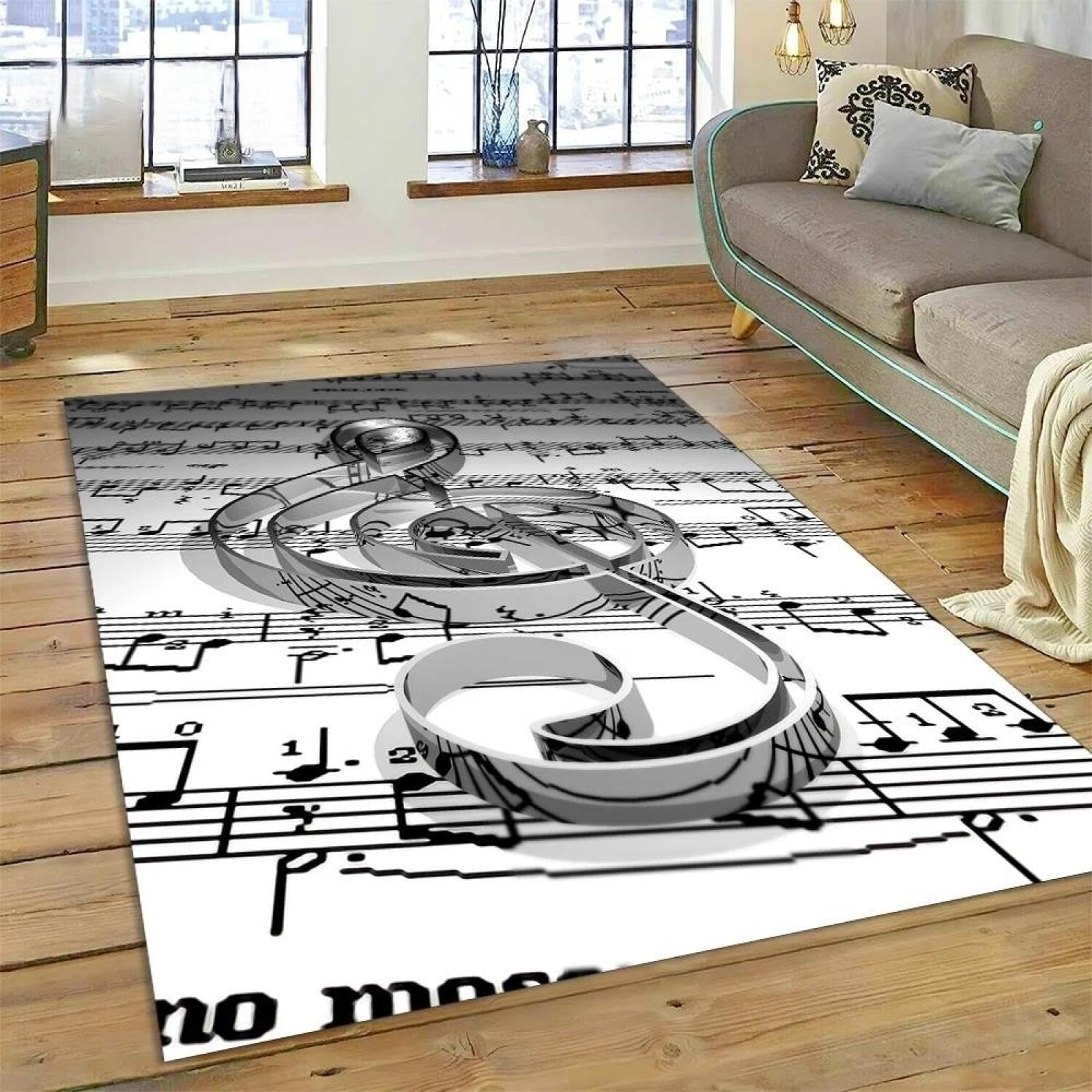 Partituras con Notas Musicales de Arte Abstracto, impresión 3D, Alfombra para Sala de Estar, baño, decoración de habitación, Regalo de cumpleaños