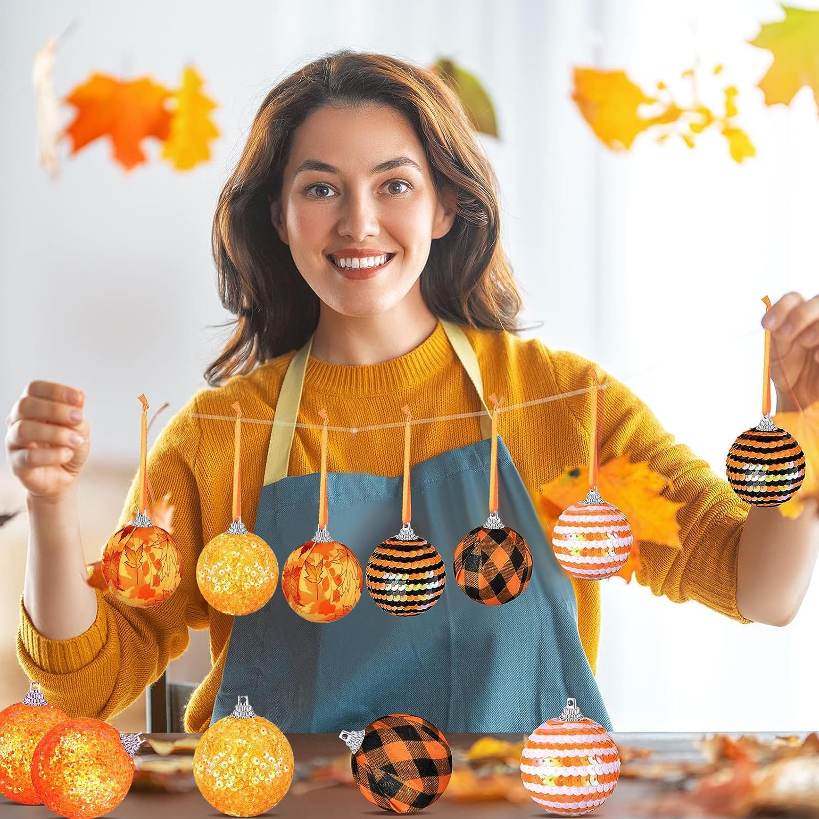 10 Stück Herbst Deko Kürbiskugeln - Hängende Ornamente Für Halloween & Thanksgiving