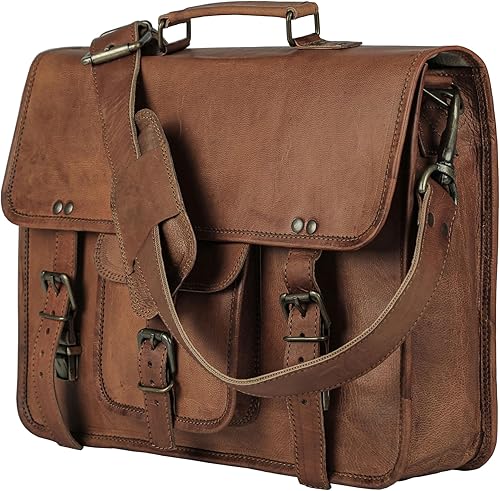 Miniatura 5 de KPL Vintage 15 pulgadas Laptop Messenger Bag maletín Satchel bolsa portátil para hombres y mujeres, Marrón desteñido, Duradero, vintage
