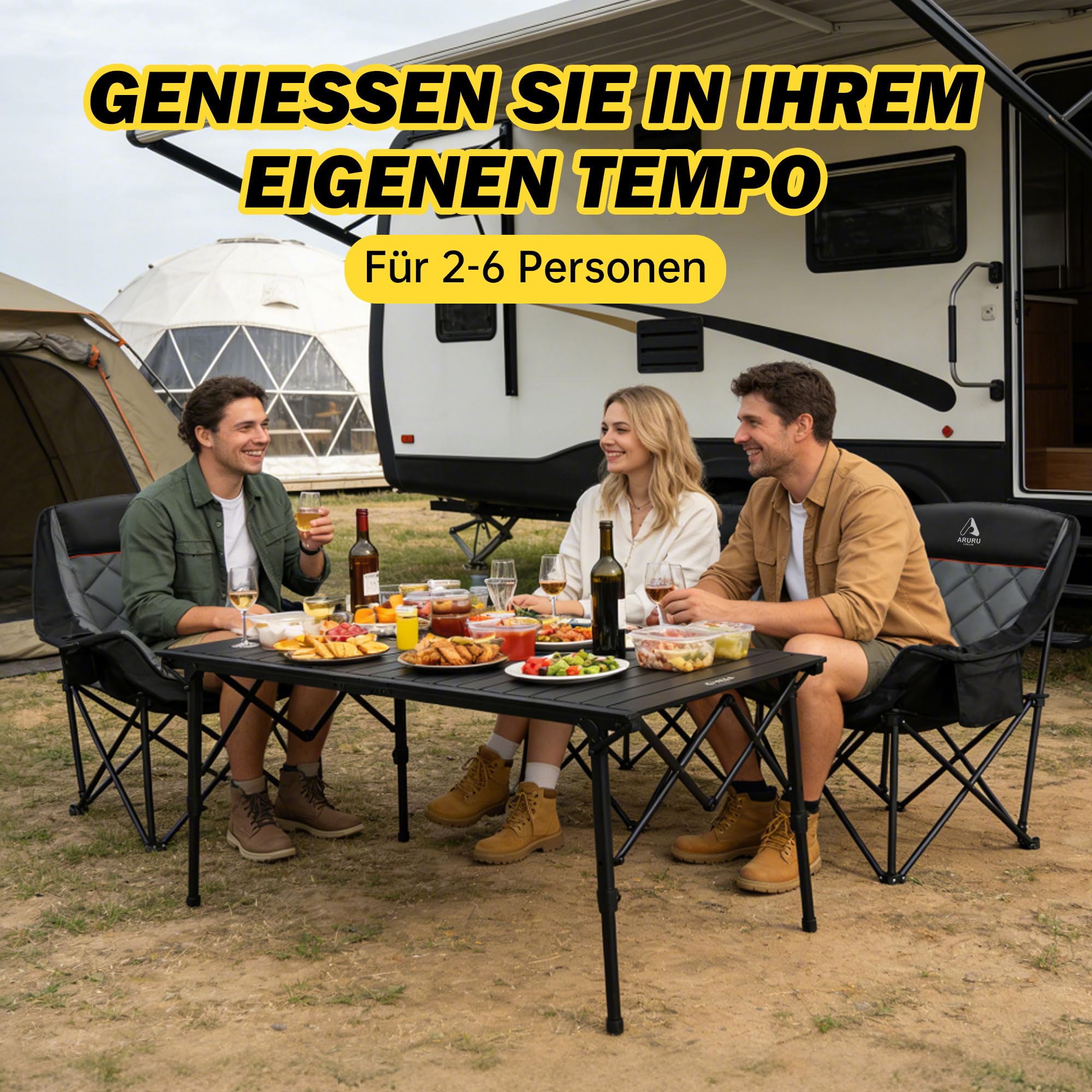 Campingtisch klappbar 128×60.5cm mit Aluminiumrahmen Aufrollbare Tischplatte Falttisch klappbar Höhenverstellung - bis 50kg inkl für 4-6 Personen