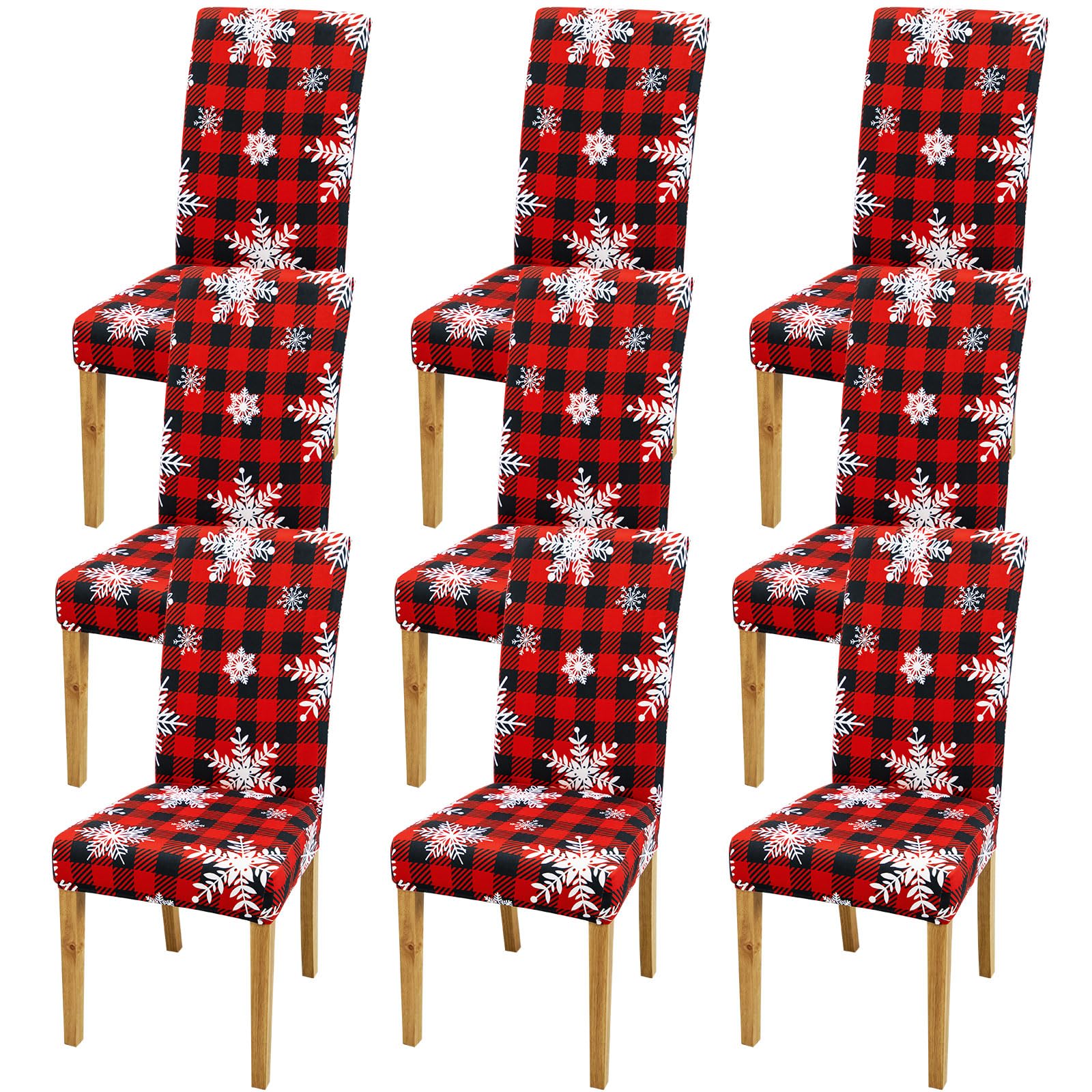 Preboun 12 Pcs Christmas Chair Covers Stretch Printed Chair Protectors Covers Dining Chair Slipcovers Spandex Chair Slipcovers with Snowflake Removable Washable Xmas Seat Protector for Christmas