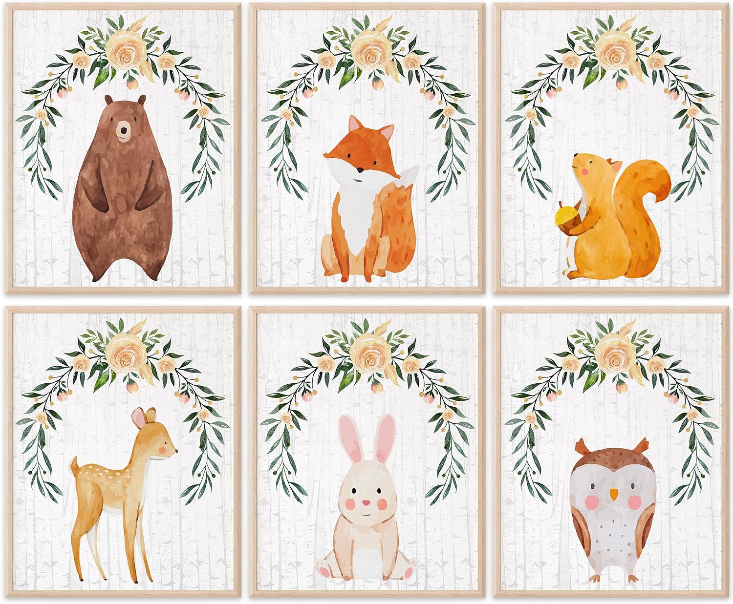Amazon.com: Woodland Animals Nursery Decor Wall Art Prints (Set of 6 ...