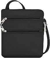 Travelon Anti-Theft Classic Slim Double Zip Crossbody Bag - Slash-Resistant, RFID Blocking, Secure Travel Organizer