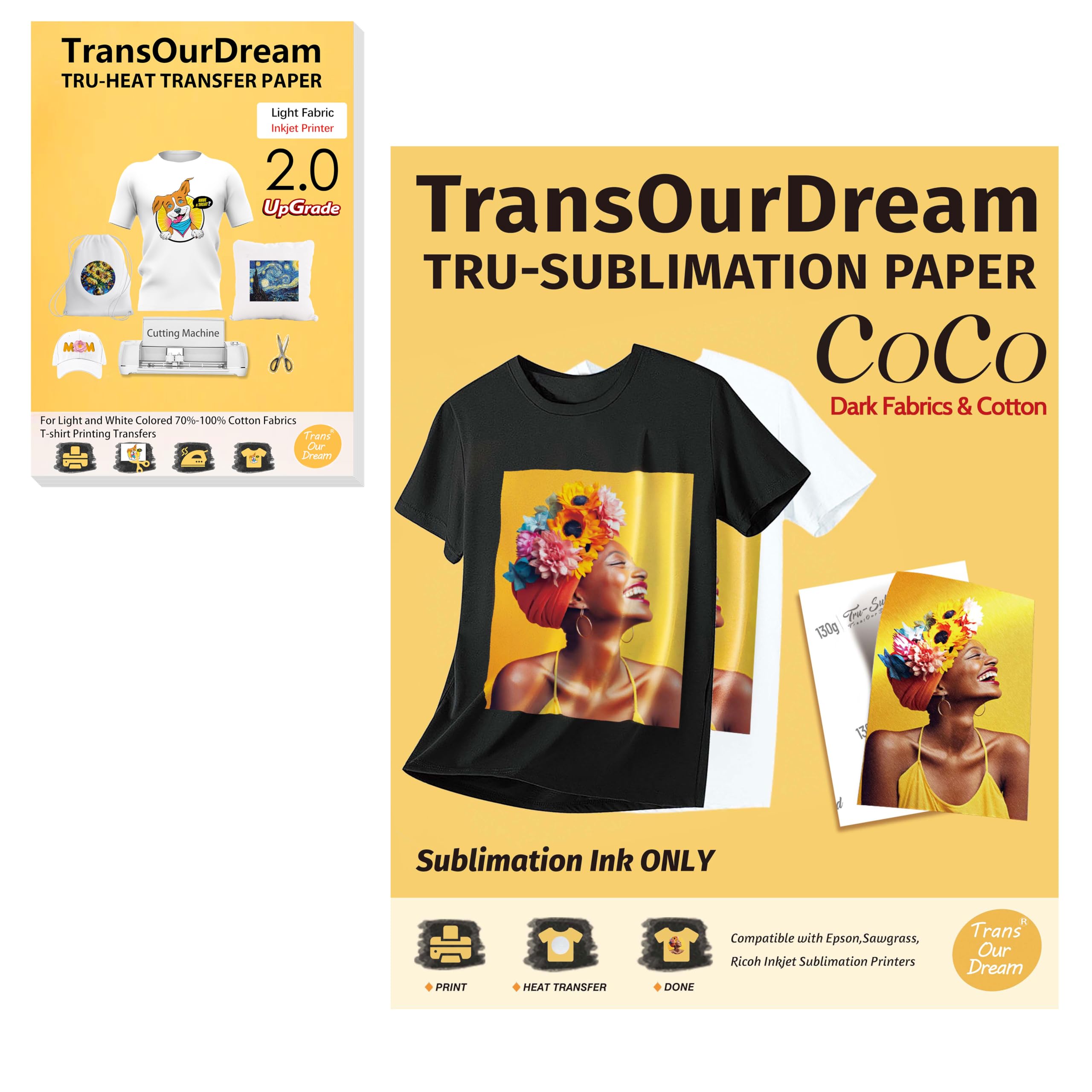 TransOurDream Upgraded Iron on Heat Transfer Paper 30 Sheets & Sublimation Blanks CoCo Sets 10 Sheets