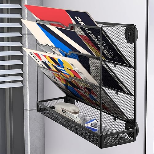 Miniatura 2 de Paddsun Soporte magnético de 4 niveles para archivos, organizador de archivos de pared, soporte magnético para refrigerador, instalación sin