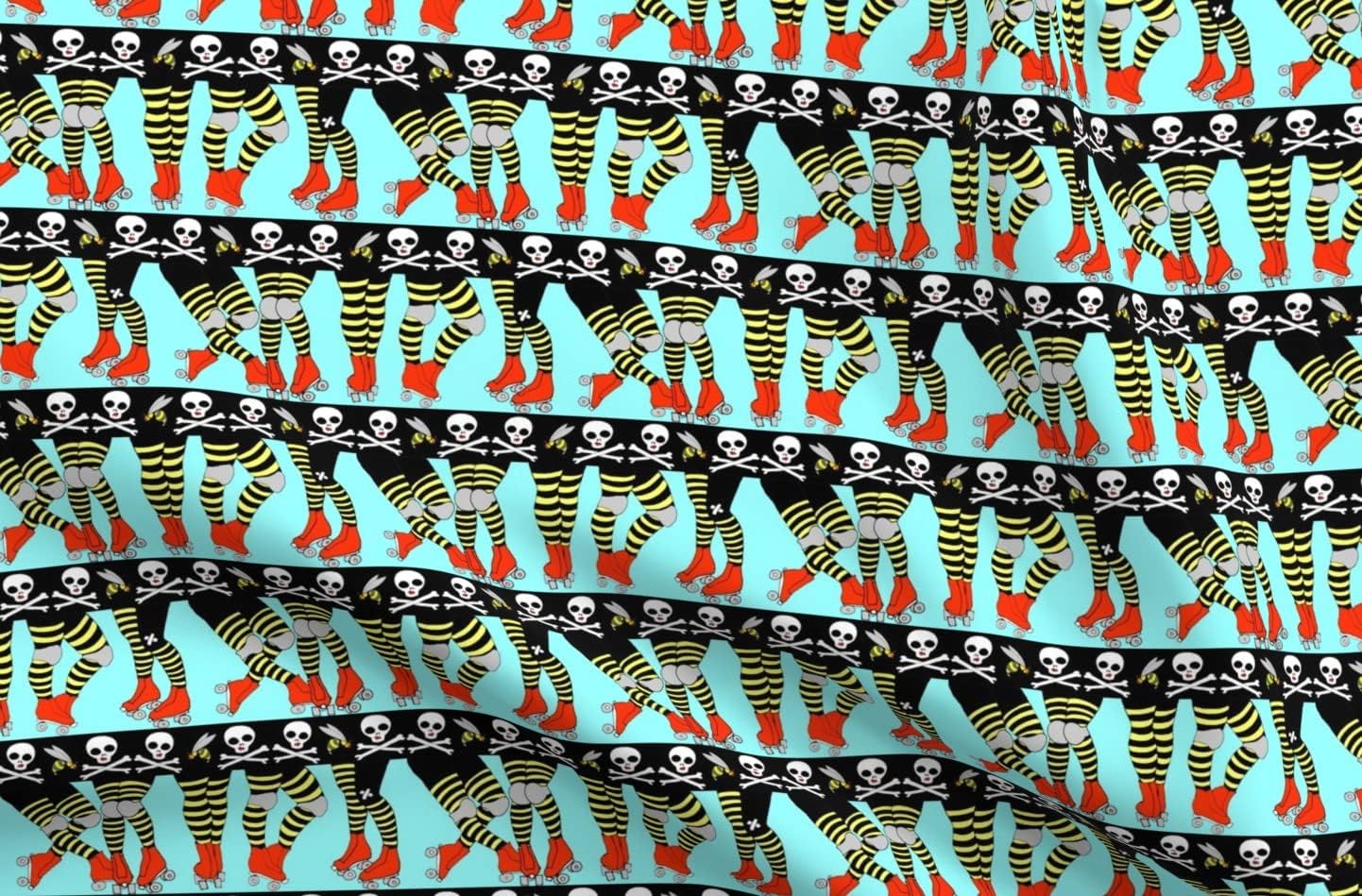 Spoonflower Fabric - Roller Bee Stripes Pinup Skates Dots Derby Printed on Organic Cotton Sateen Fabric by The Yard - Sewing Quilting Apparel Home Decor