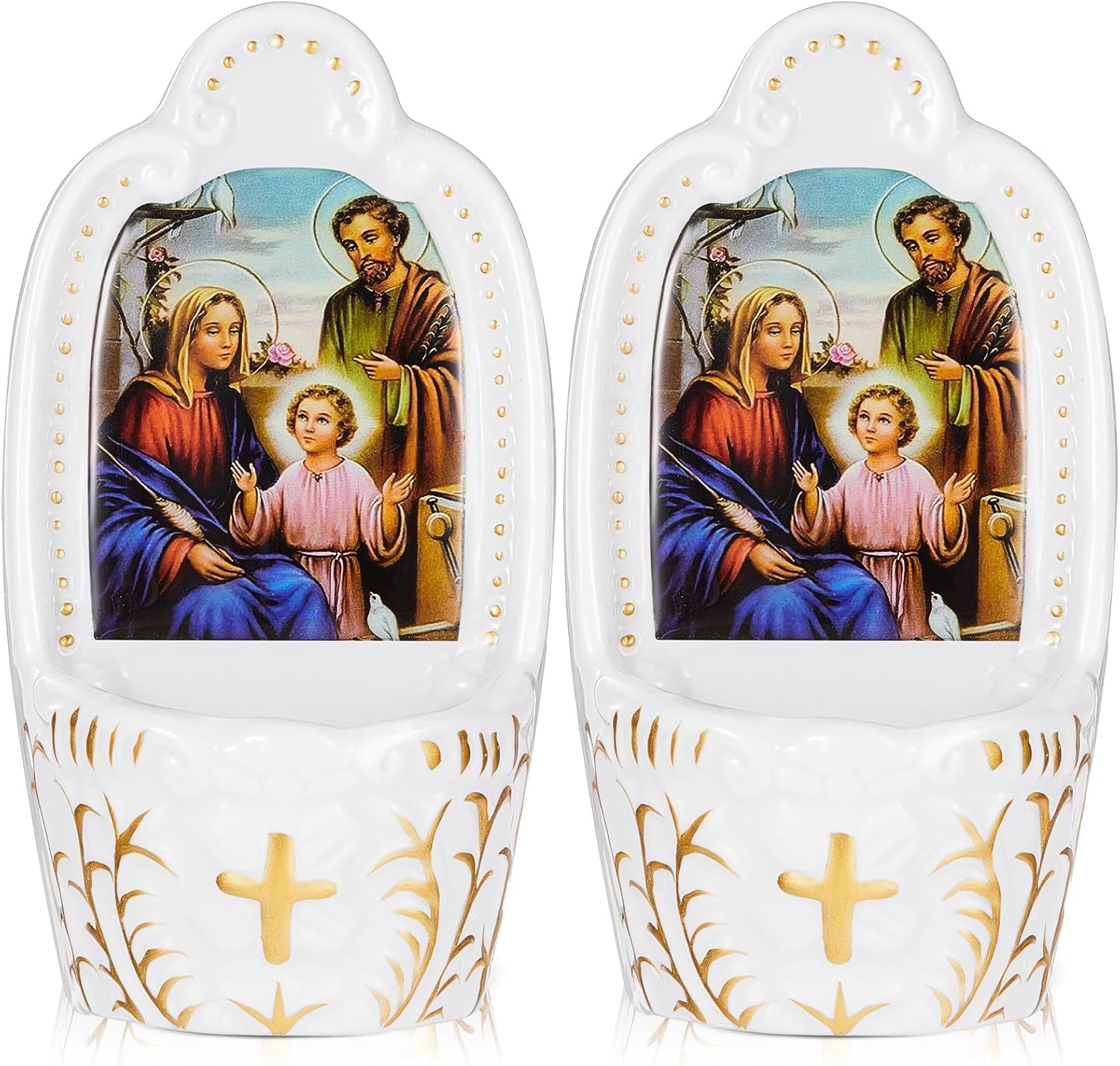 Willinglong 2 Pcs Porcelain Catholic Holy Water Font Ceramic Sacred Heart of Holy Water Fonts Wall Hanging Container for Home Church Entrance Decor First Communion Confirmation Gift (Virgin Mary)
